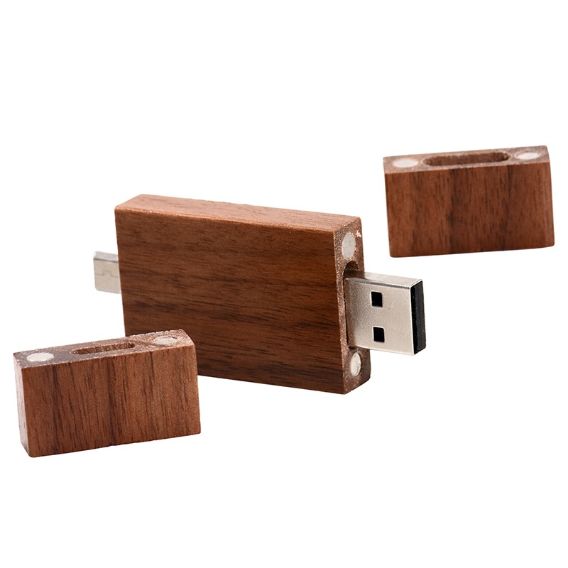 Rectangular Solid Wood Dual-Interface Mobile Phone USB Drive