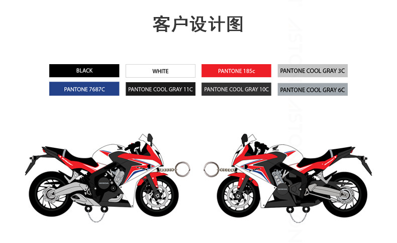 PVC开模U盘客户设计图 摩托车造型U盘定制 Pantone配色方案
