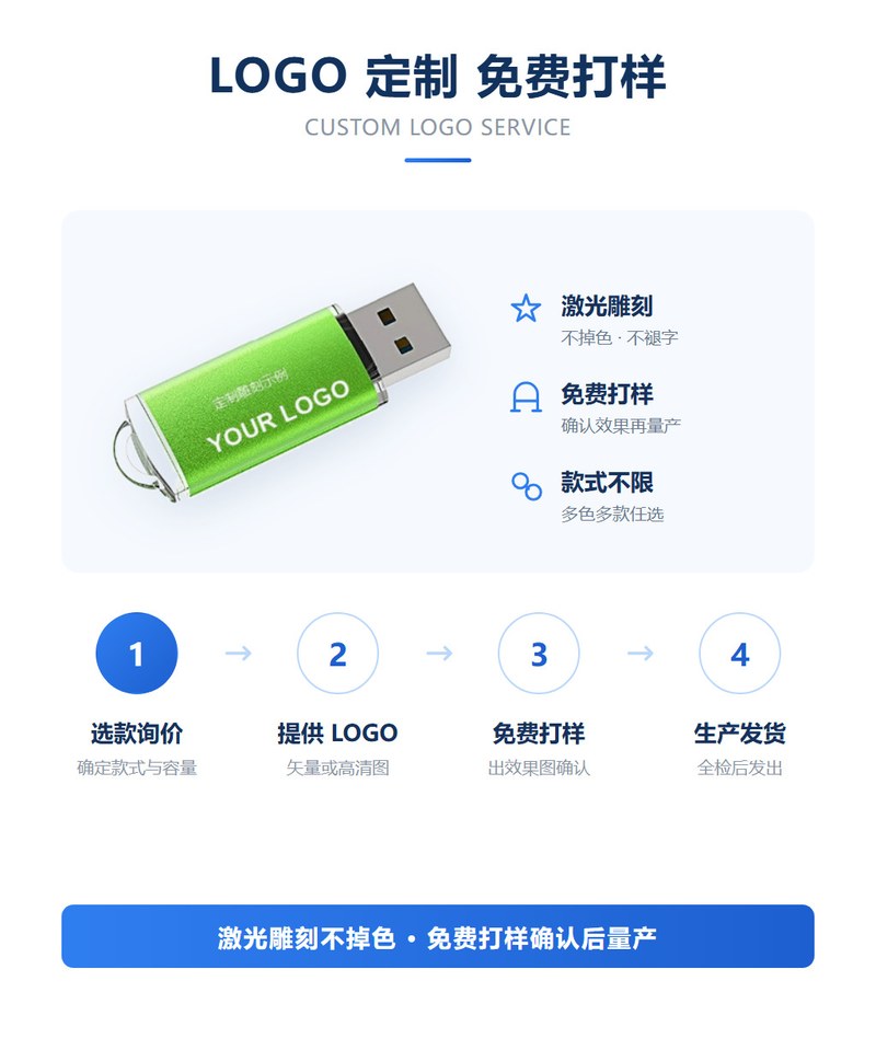 亮彩金属U盘 LOGO定制免费打样 激光雕刻不掉色
