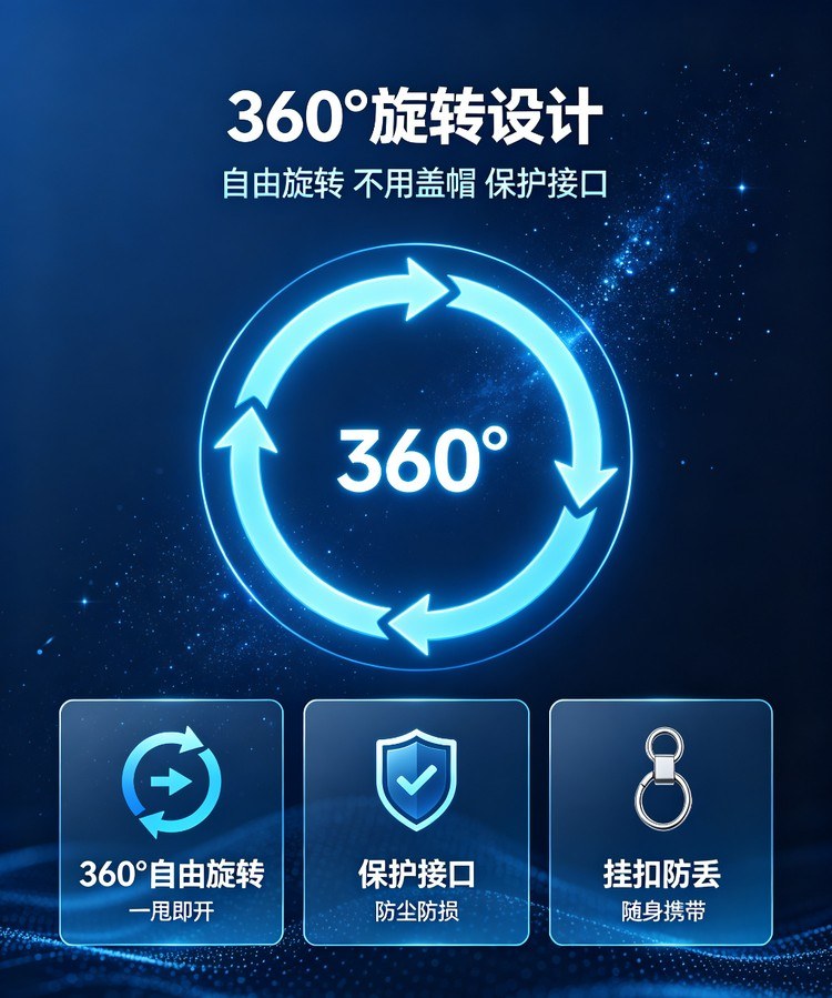 钥匙扣金属旋转U盘 旋转开合结构细节