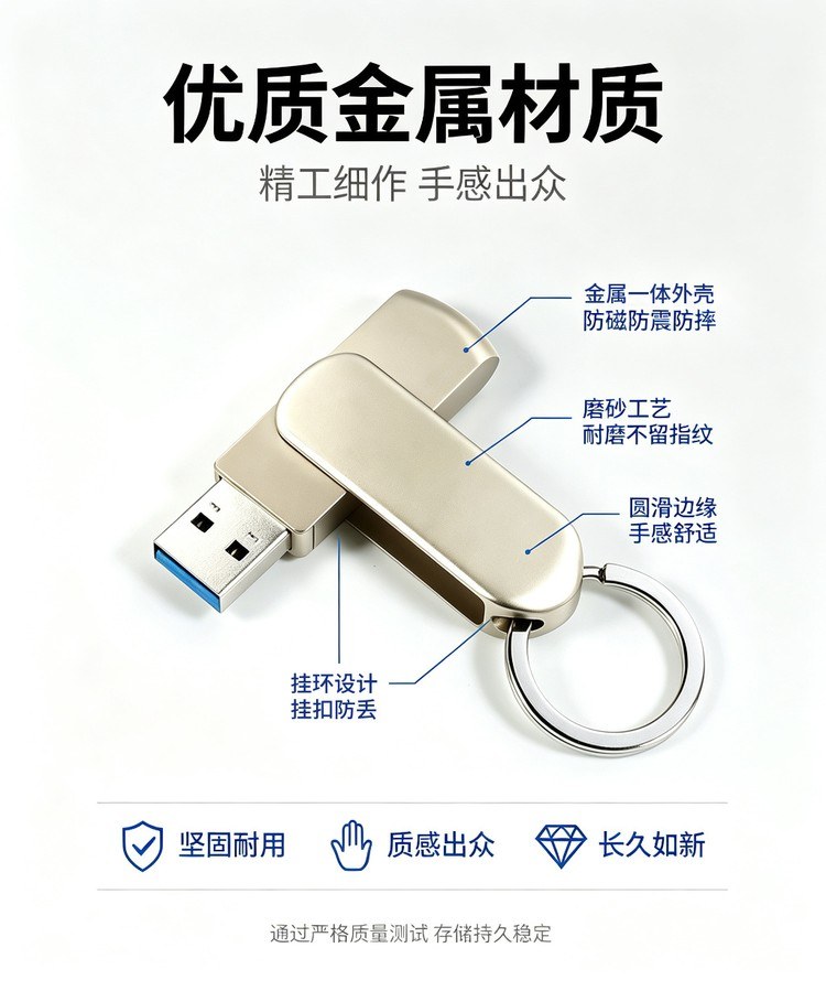 钥匙扣金属旋转U盘 金属外壳材质工艺