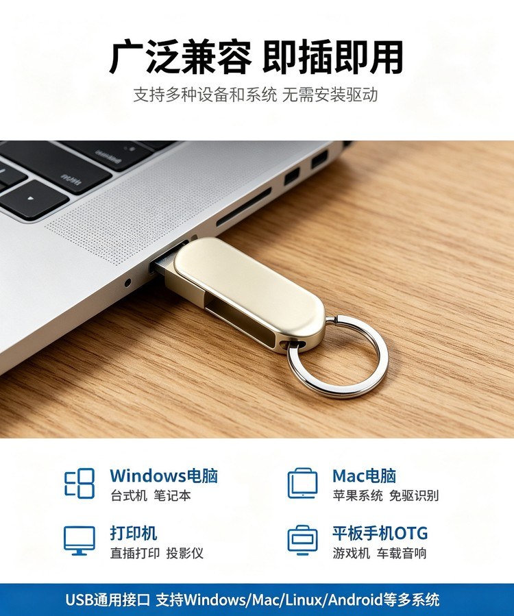 钥匙扣金属旋转U盘 多系统广泛兼容