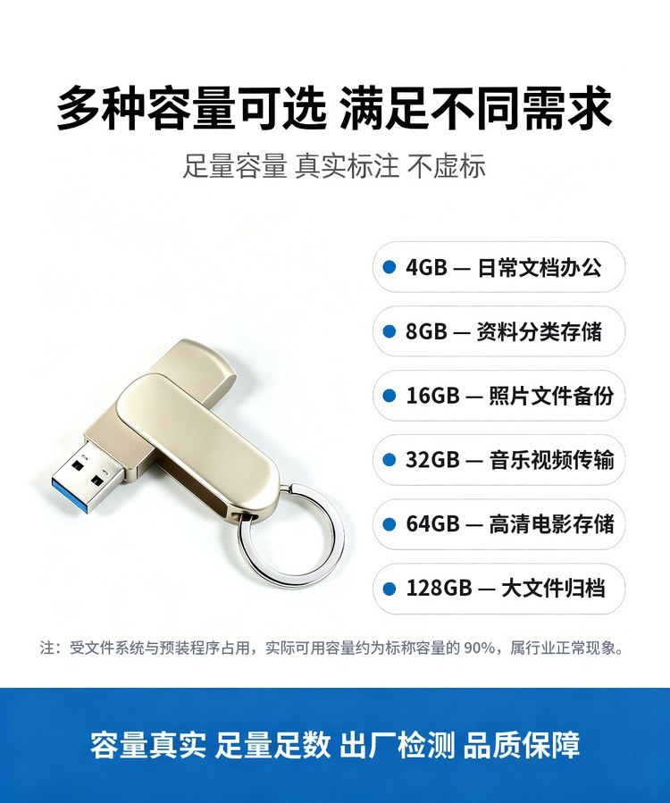 钥匙扣金属旋转U盘 4G-128G多容量可选