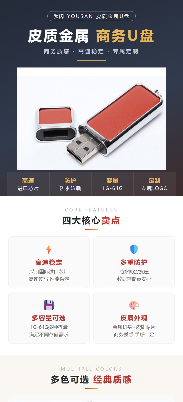 优闪皮质金属商务U盘详情图 1