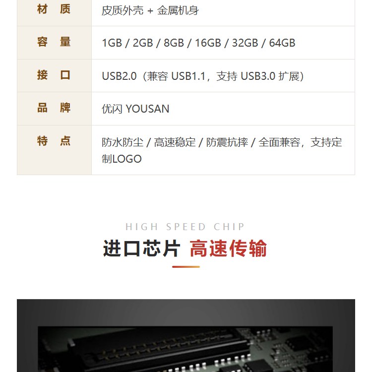 优闪皮质金属商务U盘详情图 3