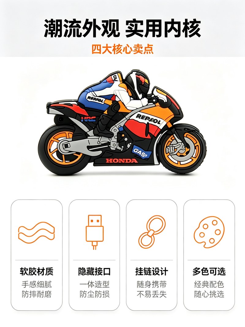 PVC摩托车造型U盘 卖点总览 四大核心