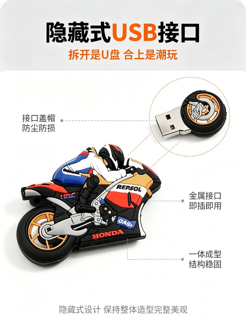 PVC摩托车造型U盘 结构拆解 骑手与机车
