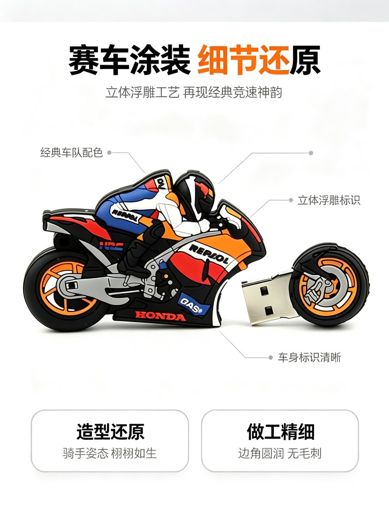 PVC摩托车造型U盘 涂装细节 HONDA Repsol 配色